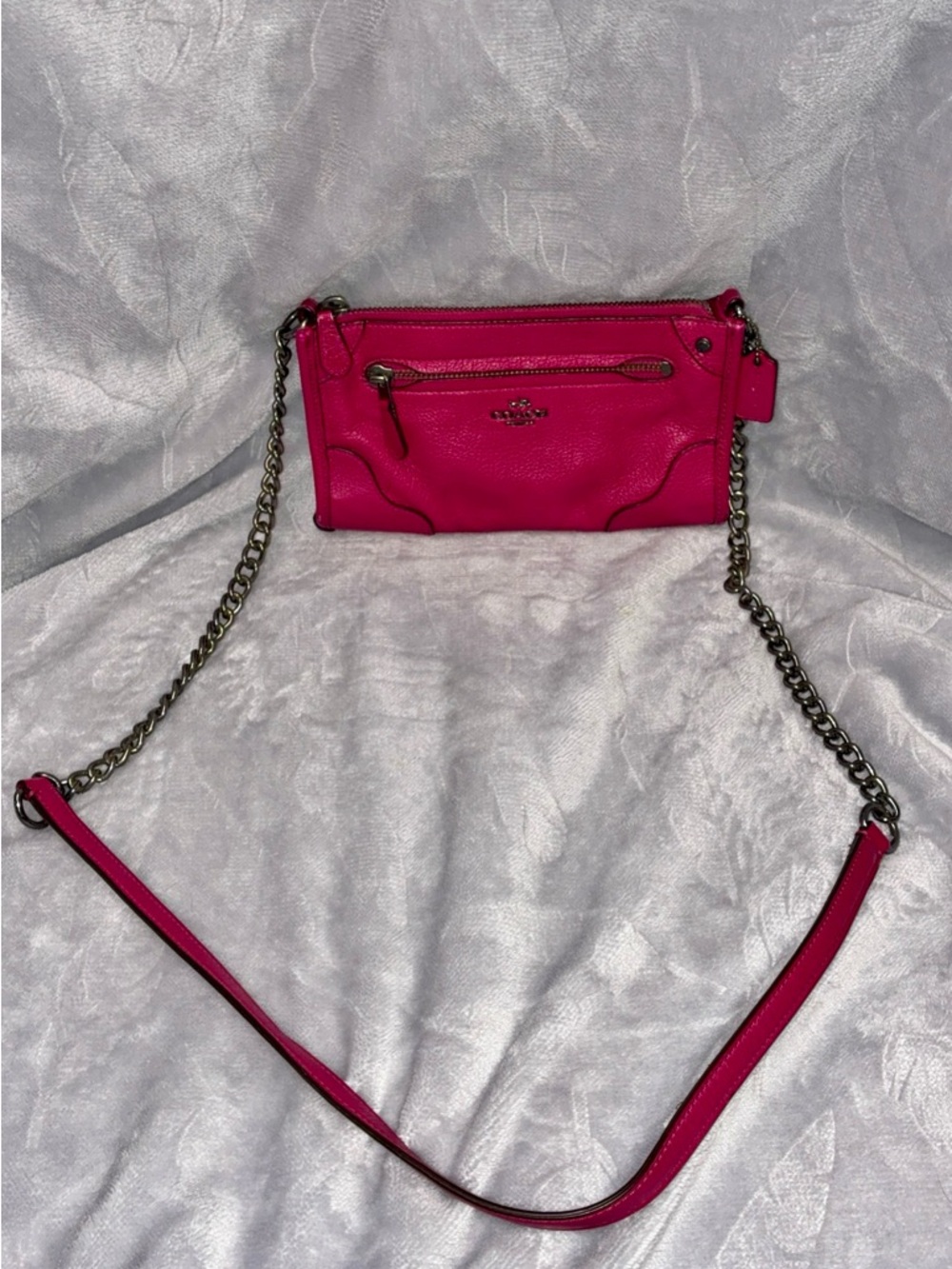 Coach Pink Fuchsia Pebbled Leather Crossbody with Gunmetal Chain & Hardware